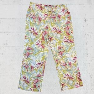 Land N Sea Pants Women’s Linen Blend Floral Tropical Wide Leg Hawaiian Size L